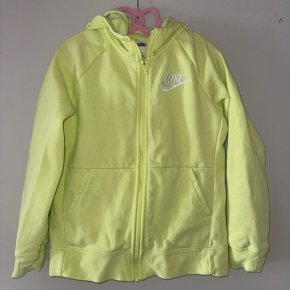 Nike, girls nike neon green zip up hoodie, size medium - Picture 1 of 3